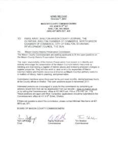 NEWS RELEASE October 7, 2014 MASON COUNTY COMMISSIONERS 411 NORTH 5 TH ST SH EL TON , WA[removed]9670 EXT. 419