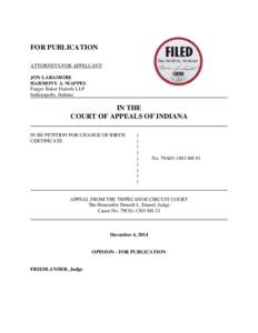 FOR PUBLICATION Dec[removed], 10:40 am ATTORNEYS FOR APPELLANT: JON LARAMORE HARMONY A. MAPPES