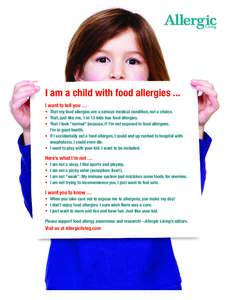 Allergic  Living I am a child with food allergies ... I want to tell you …