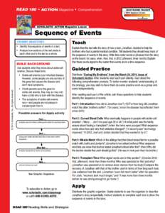 READ 180  • ACTION Magazine  •  Comprehension  Scaffolding Tracker ✓ Skill: Sequence of Events ▲