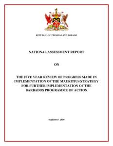 REPUBLIC OF TRINIDAD AND TOBAGO  NATIONAL ASSESSMENT REPORT ON