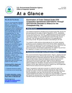 At a Glance: Examination of Costs Claimed Under EPA Cooperative Agreements CB[removed]Through CB[removed]Awarded to Alliance for the Chesapeake Bay, Inc.