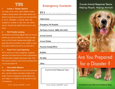 Emergency Contacts 1 Create a “Buddy System”  You may not be home when disaster strikes.
