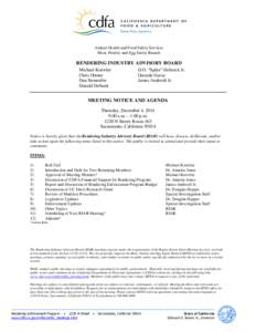 Animal Health and Food Safety Services Meat, Poultry and Egg Safety Branch RENDERING INDUSTRY ADVISORY BOARD Michael Koewler Chris Ottone