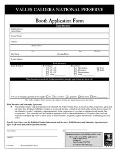 VALLES CALDERA NATIONAL PRESERVE  Booth Application Form Contact Information Organization or Group Name: