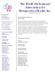 The World Professional Association for Transgender Health, Inc. A Non-Profit Corporation   