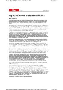 bbn.ee - Top 10 M&A deals in the Baltics inPrint Page 1 of 1