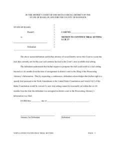 IN THE DISTRICT COURT OF THE SIXTH JUDICIAL DISTRICT OF THE STATE OF IDAHO, IN AND FOR THE COUNTY OF BANNOCK STATE OF IDAHO, Plaintiff, vs.