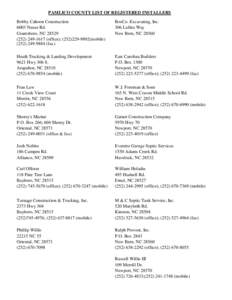 PAMLICO COUNTY LIST OF REGISTERED INSTALLERS Bobby Cahoon Construction 6003 Neuse Rd. Grantsboro, NC[removed]1617 (office); ([removed]mobile[removed] (fax)