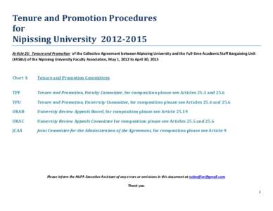 Tenure and Promotion Procedures for Nipissing UniversityArticle 25: Tenure and Promotion of the Collective Agreement between Nipissing University and the Full-time Academic Staff Bargaining Unit (FASBU) of the
