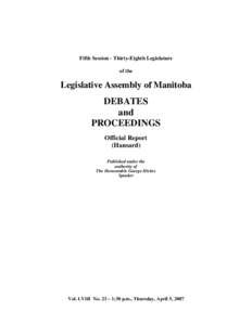 The Legislative Assembly of Manitoba Debates and Proceedings