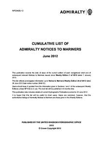 NP234(B)-12  CUMULATIVE LIST OF ADMIRALTY NOTICES TO MARINERS June 2012