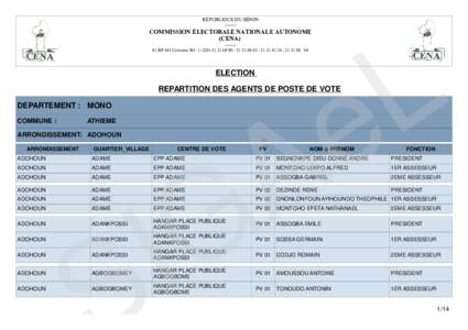 RÉPUBLIQUE DU BÉNINCOMMISSION ÉLECTORALE NATIONALE AUTONOME (CENA) -------