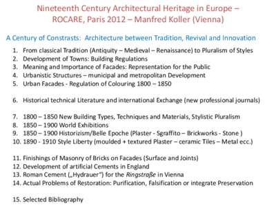 Nineteenth Century Architectural Heritage in Europe - Rocare, Paris 2012 – Manfred Koller