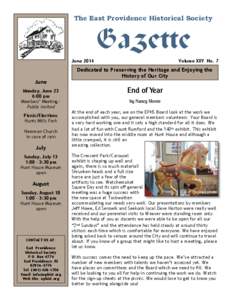 The East Providence Historical Society  Gazette June[removed]Volume XXV No. 7
