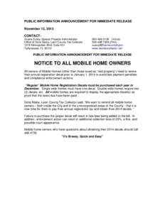 Microsoft Word - Press Release Re Annual Mobile Home Registrations are Due.doc