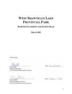 WEST SHAWNIGAN LAKE PROVINCIAL PARK PURPOSE STATEMENT AND ZONING PLAN