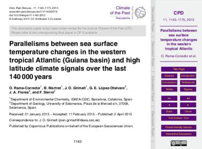 This discussion paper is/has been under review for the journal Climate of the Past (CP). Please refer to the corresponding final paper in CP if available. Discussion Paper  Clim. Past Discuss., 11, 1143–1175, 2015