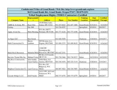 Confederated Tribes of Grand Ronde / Web Site: http://www.grandronde.org/tero 9615 Grand Ronde Rd., Grand Ronde, Oregon[removed]2251 Tribal Rights (TERO) Contractors Certified p Employment