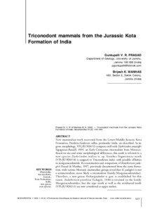 Triconodont mammals from the Jurassic Kota Formation of India Guntupalli V. R. PRASAD