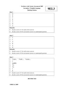 Territory-wide System Assessment 2009 Secondary 3 English Language Marking Scheme Part[removed].