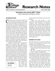 Research Notes Office of Research and Development RN-16, MayCalculator Use and the SAT® I Math