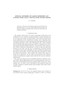 SPECIAL DIVISORS OF LARGE DIMENSION ON CURVES WITH MANY POINTS OVER FINITE FIELDS J. F. VOLOCH Abstract. We prove a non-existence result for special divisors of large dimension on curves over finite fields with many poin
