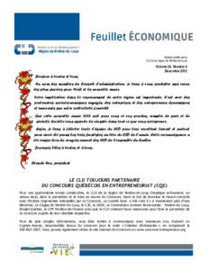 Bulletin publié par le CLD de la région de Rivière-du-Loup Volume 24, Numéro 4 Décembre 2012