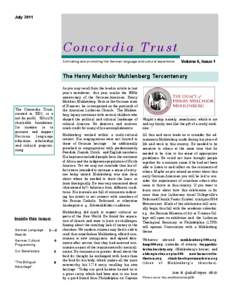 July[removed]Concordia Trust Cultivating and promoting the German language and cultural experience  Volume 6, Issue 1