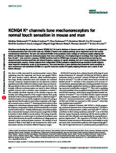 a r t ic l e s  KCNQ4 K+ channels tune mechanoreceptors for normal touch sensation in mouse and man  © 2012 Nature America, Inc. All rights reserved.