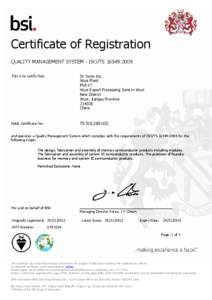 Certificate of Registration QUALITY MANAGEMENT SYSTEM - ISO/TS 16949:2009 This is to certify that: SK hynix Inc. Wuxi Plant