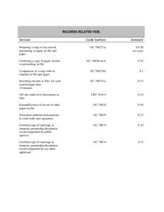 RECORDS RELATED FEES Service Code Section  Amount