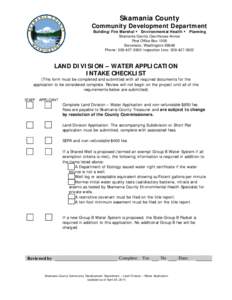 Skamania County  Community Development Department Building/Fire Marshal Environmental Health Planning