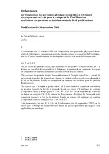 Ordonnance sur l’imposition des personnes physiques domiciliées à l’étranger et exerçant une activité pour le compte de la Confédération ou d’autres corporations ou établissements de droit public suisses Mo