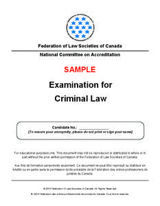 Federation of Law Societies of Canada National Committee on Accreditation SAMPLE  Examination for