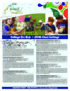 Ages 5-17 College for Kids • 2016 Class Listings Arts & Crafts
