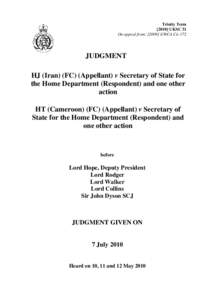 HT (Cameroon) (FC) (Appellant) v Secretary of State for the Home Department (Respondent) and one other action