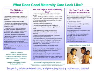 What Does Good Maternity Care Look Like? The Midwives Model of Care The Midwives Model of Care is based on the fact that pregnancy and birth are normal life processes.