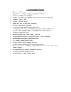Teaching Resources  2013 Law School Catalog  