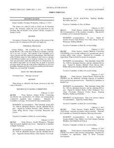 JOURNAL OF THE SENATE THIRTY FIRST DAY, FEBRUARY 13, [removed]REGULAR SESSION
