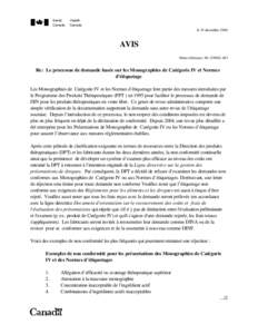 Avis - Le processus de demande basée sur les Monographies de Catégoire IV et Normes d'étiquetage