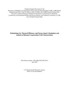 Methodology for Thermal Efficiency and Energy Input Calculations and Analysis of Biomass Cogeneration Unit Characteristics