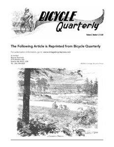 Volume 5, Number 4, $ 8.50  The Following Article is Reprinted from Bicycle Quarterly
