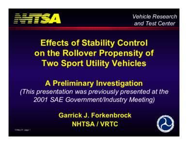 Car safety / Toyota / Aerospace / Electronic stability control / Lexus LX / National Highway Traffic Safety Administration / Lexus / Toyota 4Runner / Rollover / Transport / Land transport / SUVs