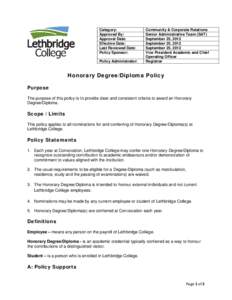 Academic degree / Diploma / Lethbridge College / Education / Qualifications / Honorary degree