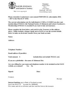 http://www.sags.org.uk  Treasurer Andrew Reid Flat 1 2 Eyre Place