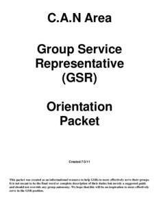 C.A.N Area Group Service Representative (GSR) Orientation Packet