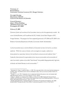 Testimony of Kristin Roberts Community Nutrition Associate, D.C. Hunger Solutions Oversight Hearing Department of Health Council of the District of Columbia