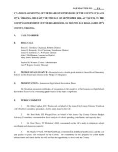 AGENDA ITEM NO.  F-1 AT A REGULAR MEETING OF THE BOARD OF SUPERVISORS OF THE COUNTY OF JAMES CITY, VIRGINIA, HELD ON THE 9TH DAY OF SEPTEMBER 2008, AT 7:00 P.M. IN THE
