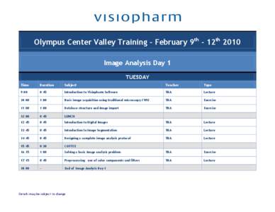 Olympus Center Valley Training – February 9th – 12th 2010 Image Analysis Day 1 TUESDAY